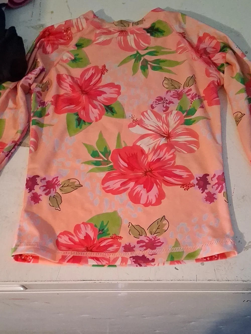 Floral Long-Sleeve Rashguard Swim Top Pink 4XL w/ MEASUREMENTS